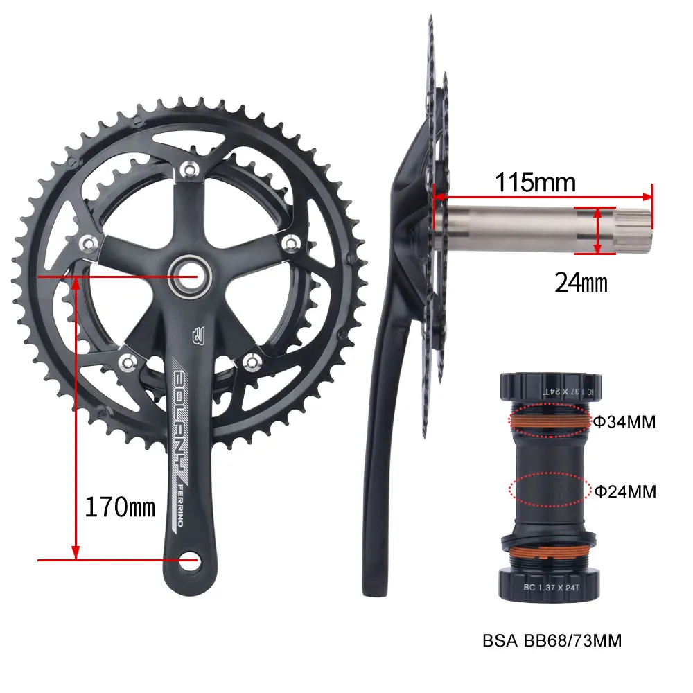 Bolany 170mm Road Bike Crankset Hollow Integrated Double Speed Round Chainring 130BCD 53-39T Bicycle Crank Set Accessories