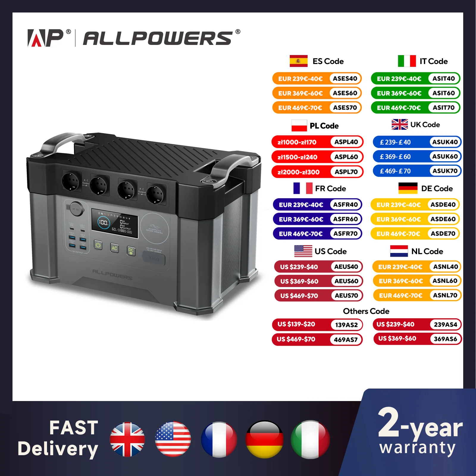 ALLPOWERS Portable Power Station 1500W / 2000W / 2400W Emergency Backup High-power Power Supply for Home / Outdoor，Power outage