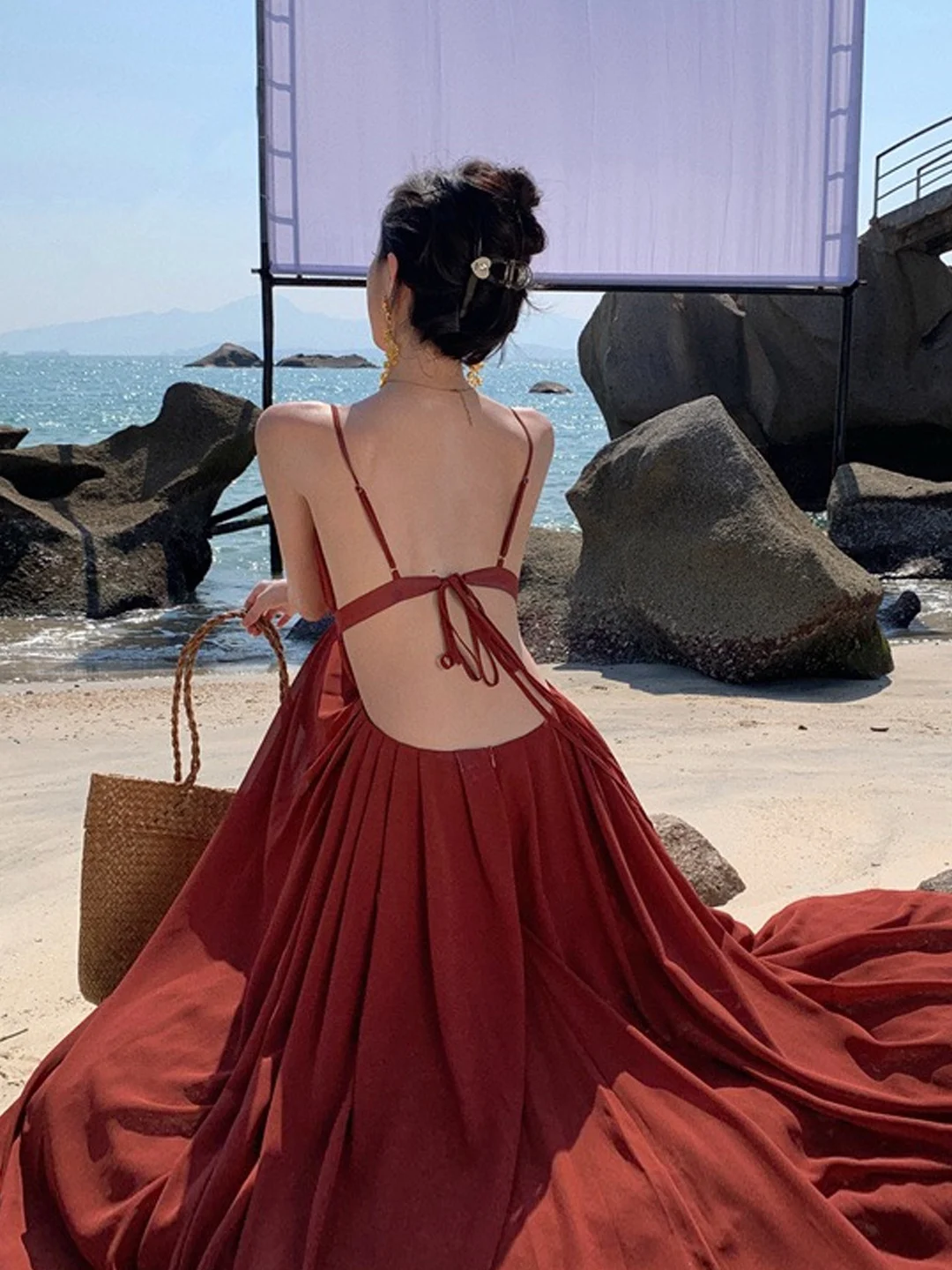 

Сексуальная пляжная юбка с ремешком Bal Dr красного и коричневого цвета для похудения, однотонная юбка со средней талией, мягкая ткань без свека, трапециевидной формы Dr