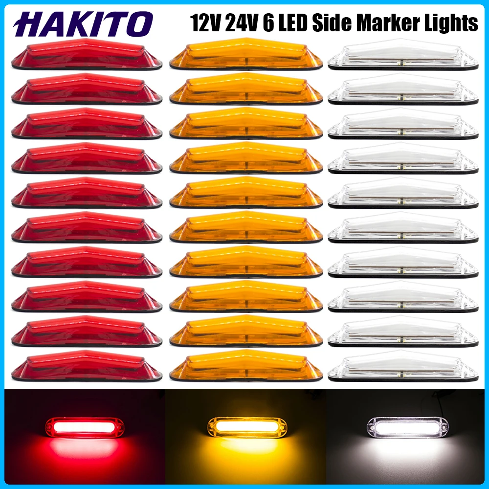 10pcs 12V 24V 6 LED Side Marker Lights Car External Lamp Indicator Warning Rear Tail Light Trailer Truck Lorry Boat Accessories