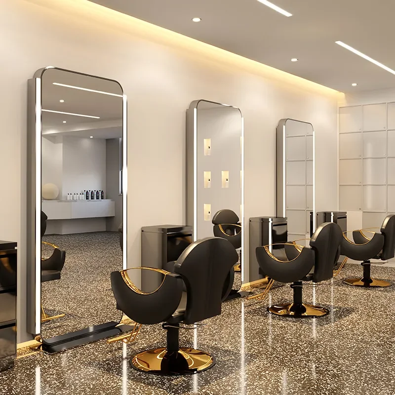 for Internet Celebrity Hair Salon Mirror Table LED Full Body Single Double Sided Floor Mirror for Barber Shop Haircut Special