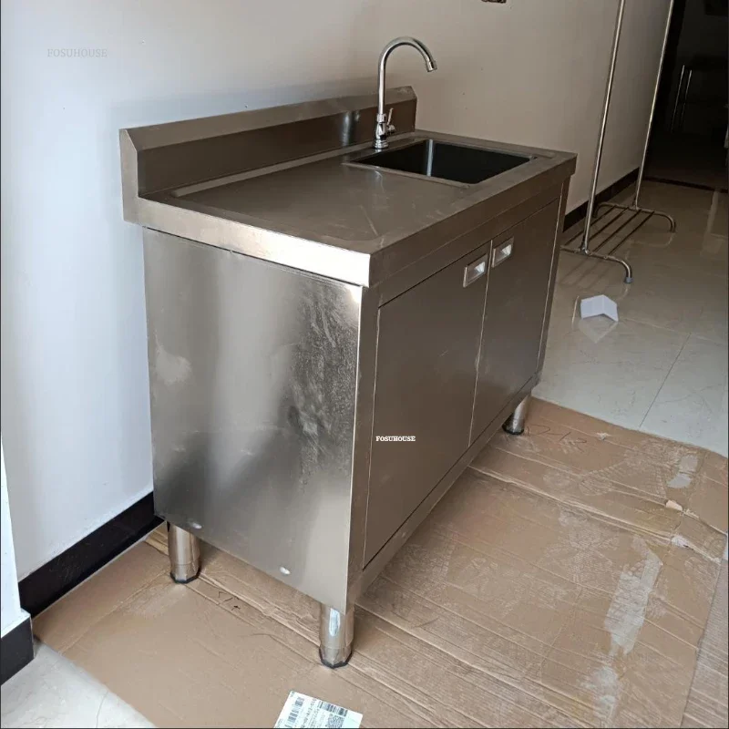Stainless Steel Kitchen Sinks Cabinet Commercial Dishwashing Sink with Operating Table Integrated Wash Basin Sink Cabinet Y