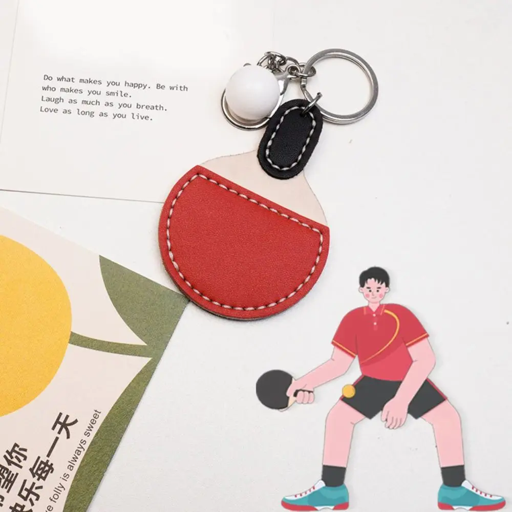 Pendenti per racchetta da ping pong in pelle Decorazione borsa anti-smarrimento Portachiavi da ping pong fai-da-te Portachiavi per tifosi sportivi con cuore per ragazza