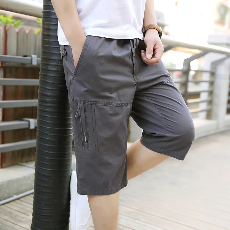 Summer Streetwear Men\'s Casual 100% Cotton Cargo Shorts Men Techwear Knee Lenght Military Capri GYM joggers Denim Shorts Pants