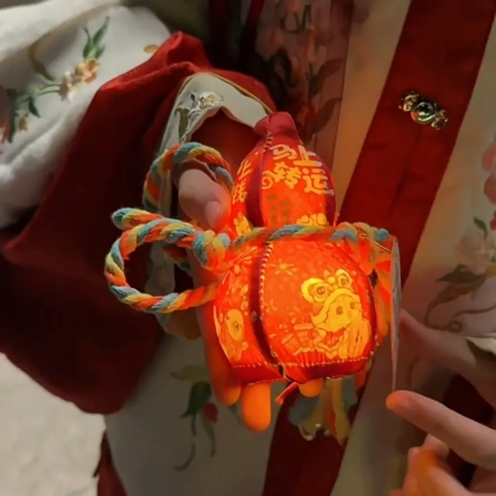 

Year of The Horse Chinese Style Lantern Handmade with Tassel Handheld Lantern Printed Blessing Words Luminous Gourd Lantern