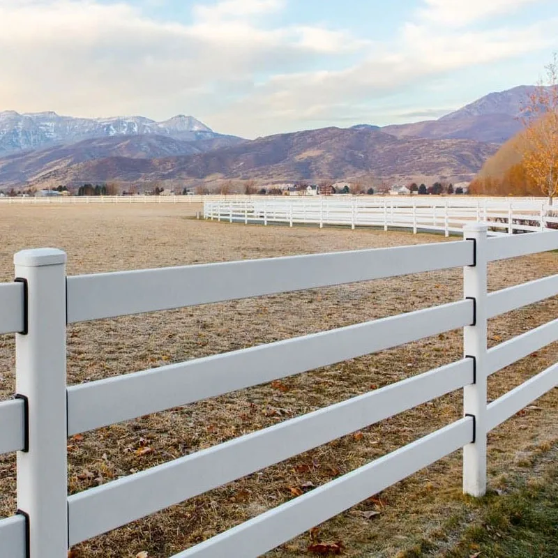 Customization Fence Supplier Long Life High Quality  White Steel 4 Rail Horse Ranch Farm Rail Fence