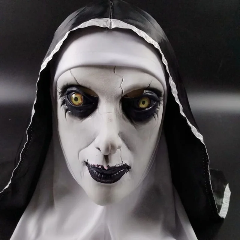 Scary The Nun Mask Latex Horror Halloween Costume for Woman Witch Nun Cosplay Eater Party Cape Carnival Face Mask Disguise Prop