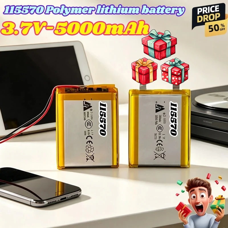 New 115570 3.7V 5000mAh Lithium Polymer Battery Soft Pack Battery Suitable for Equipment Electronic Equipment Tablet DVD Battery