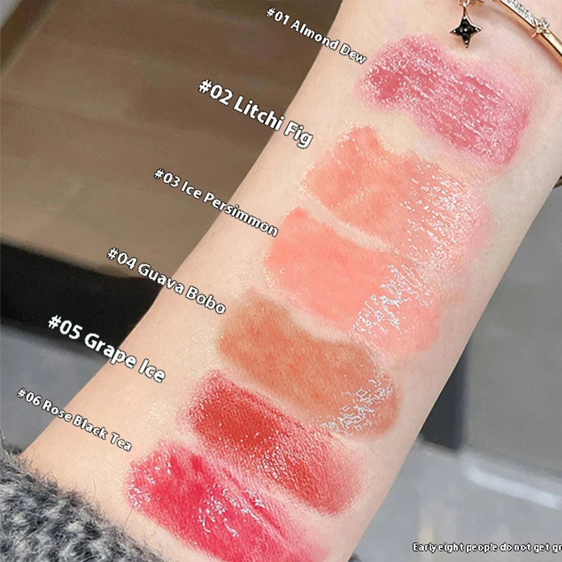 女の子と女性のためのミラーウォーターふっくらとしたリップグロス、高度に着色されたリップステイン、ピンク、光沢と保湿、長持ち