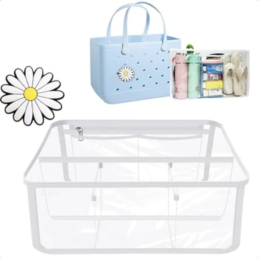 

Bogg Bag OrganizerCharm Accories Waterproof Clear Beach Storage Bag Insert Divider Compatible with for Bogg Bag XL White