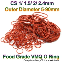 Silicone Rubber O Ring Sealing Washer CS 1/1.5/2/2.4mm Red Food Grade VMQ O-ring Plumbing Gaskets Oil Resistant Rings OD 5-90mm