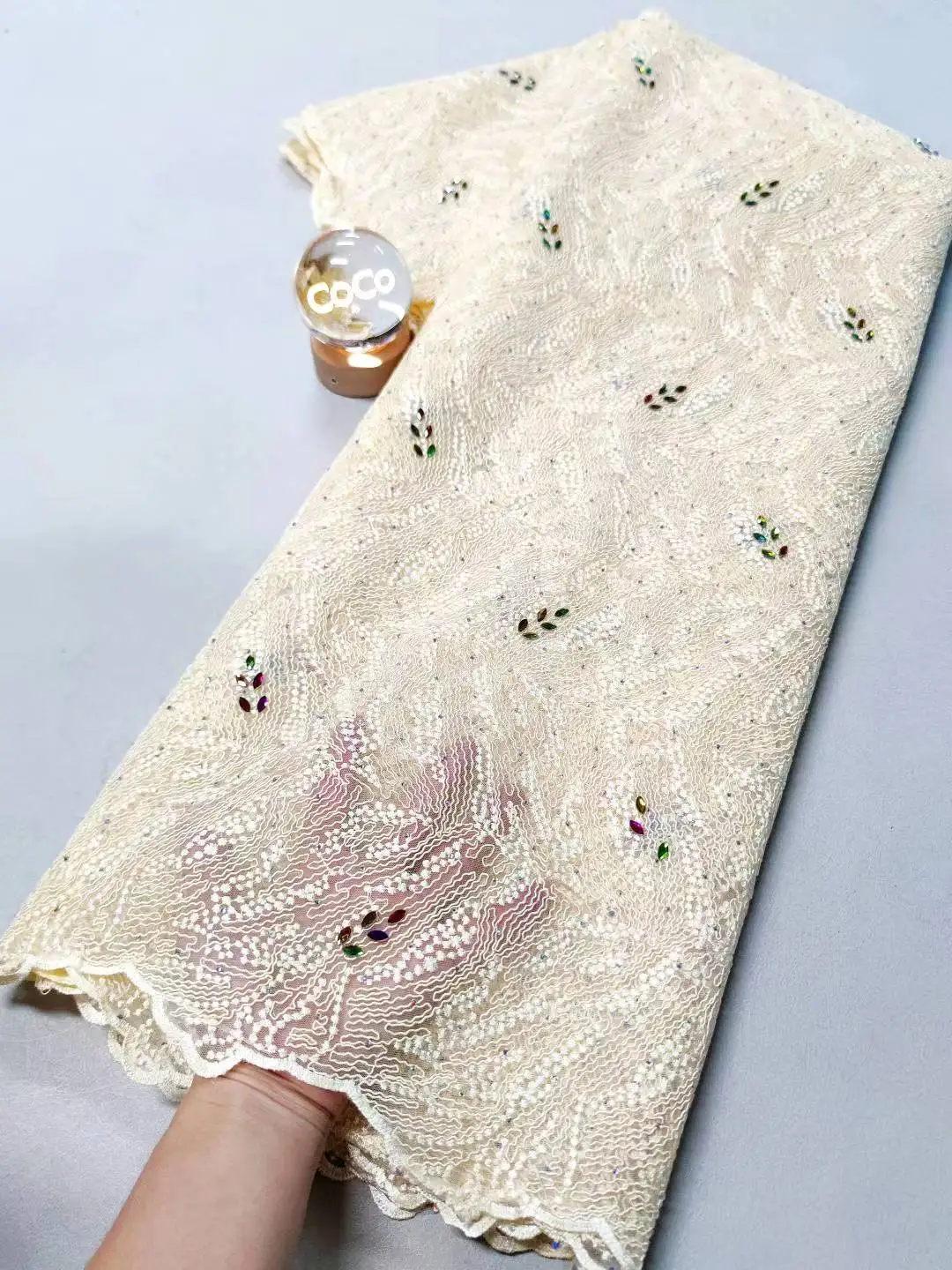 

2025 High-Quality Nigerian for Wedding Dress Tulle Lace Fabric Embroidery Sewing Sequins Party Guipure Chiffon 5Yard XL120