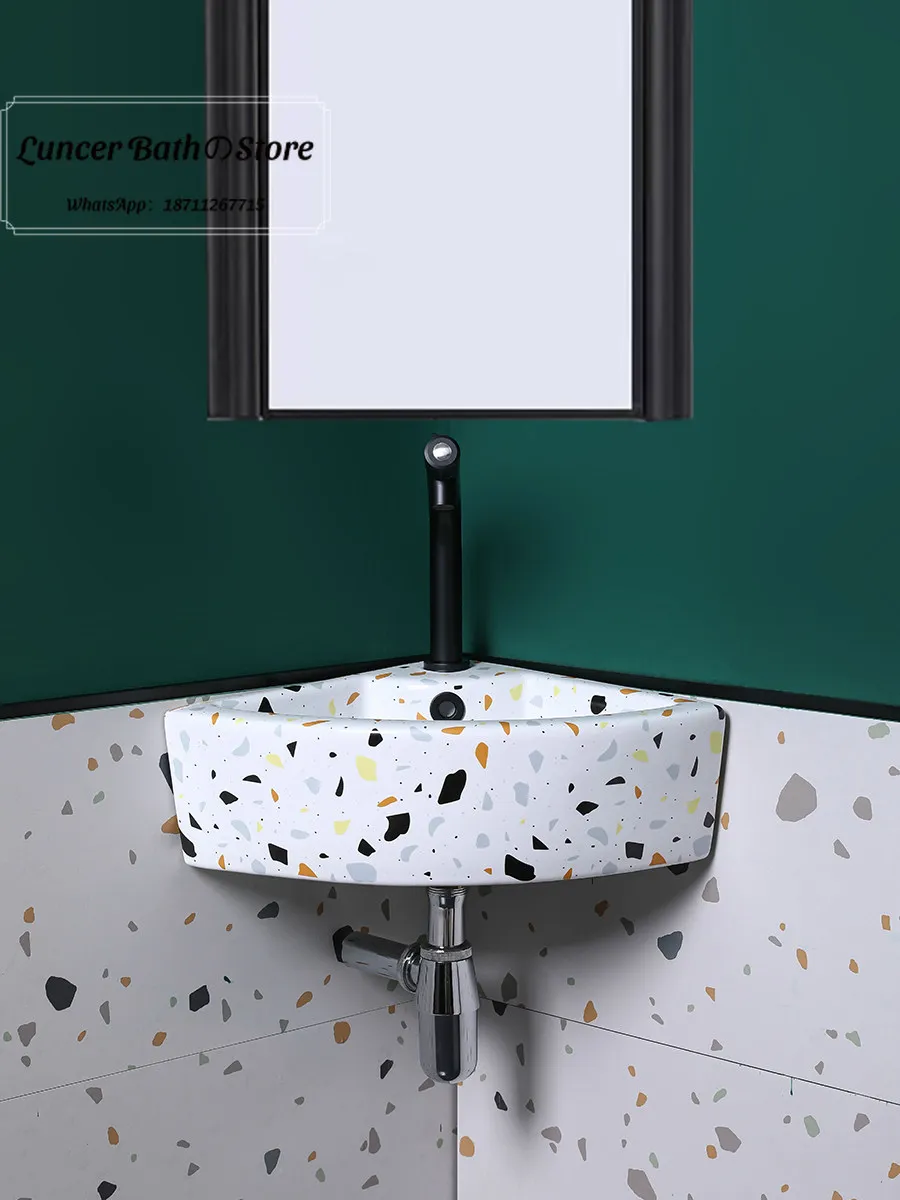 Compact Corner Hanging Face Basin With Back Splash Space-saving Utility Sink