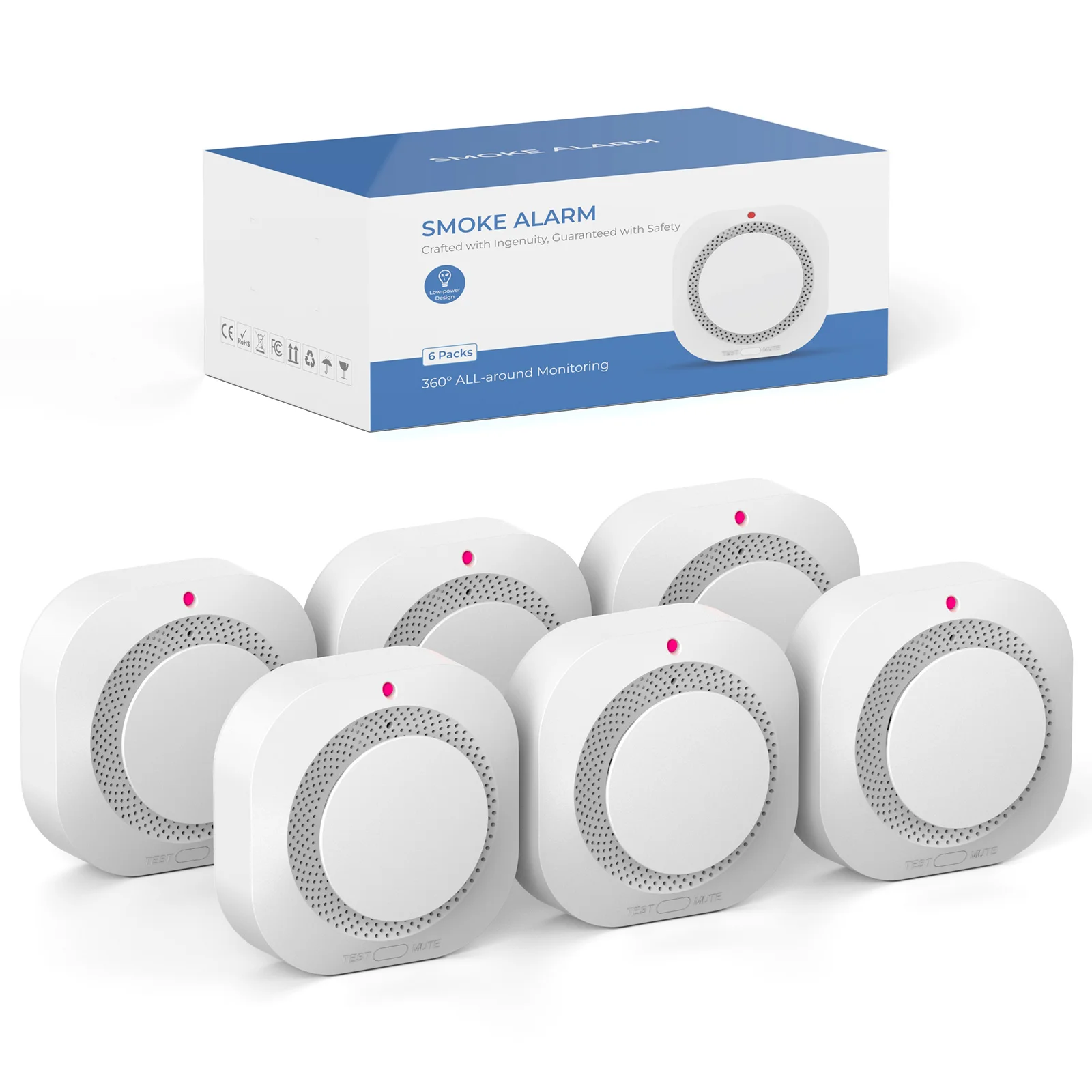 4 / 6 / 8 / 12 Stück Tuya Zigbee Rauchmelder mit 360°-Erkennung, Echtzeitüberwachung, Alarm-App und Fernbenachrichtigung für mehr Sicherheit in Ihrem Zuhause