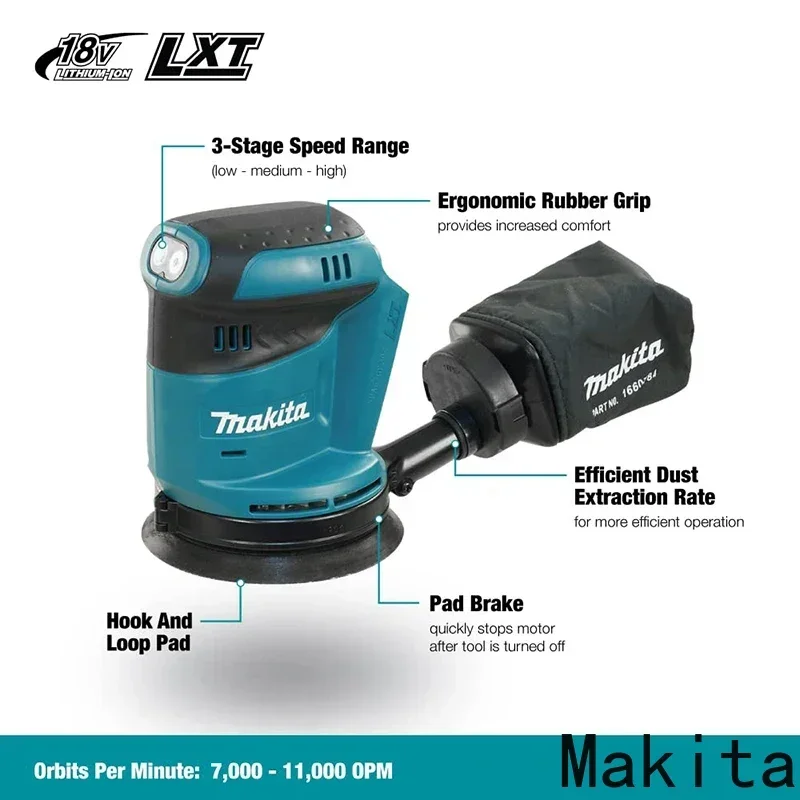 

Беспроводная эксцентриковая шлифовальная машина Makita DBO180Z, 18В, литий-ионная, аккумуляторная, для обработки дерева, шлифовки, полировки, без аккумулятора и зарядного устройства