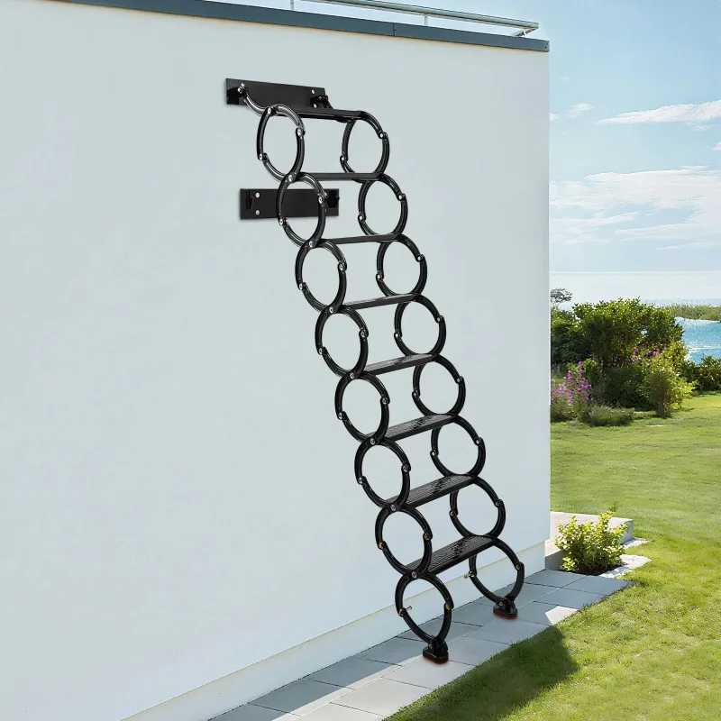 Wall Mounted Attic Ladder Pull Down Telescoping Step Ladder 8/7/6 Steps Wall Mounted Retractable Ladder
