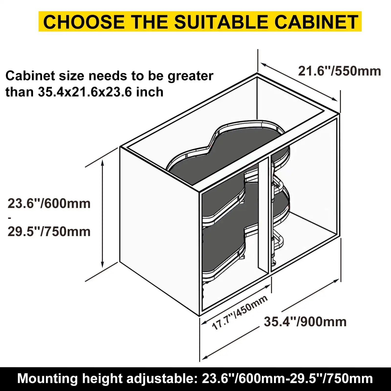 Swing Left Blind Eckschrank ausziehbar für 36-Zoll-Schrank, 2-stufiges Swing-Tablett Blind-Küchenschrank, Soft-Close Cloud Blind