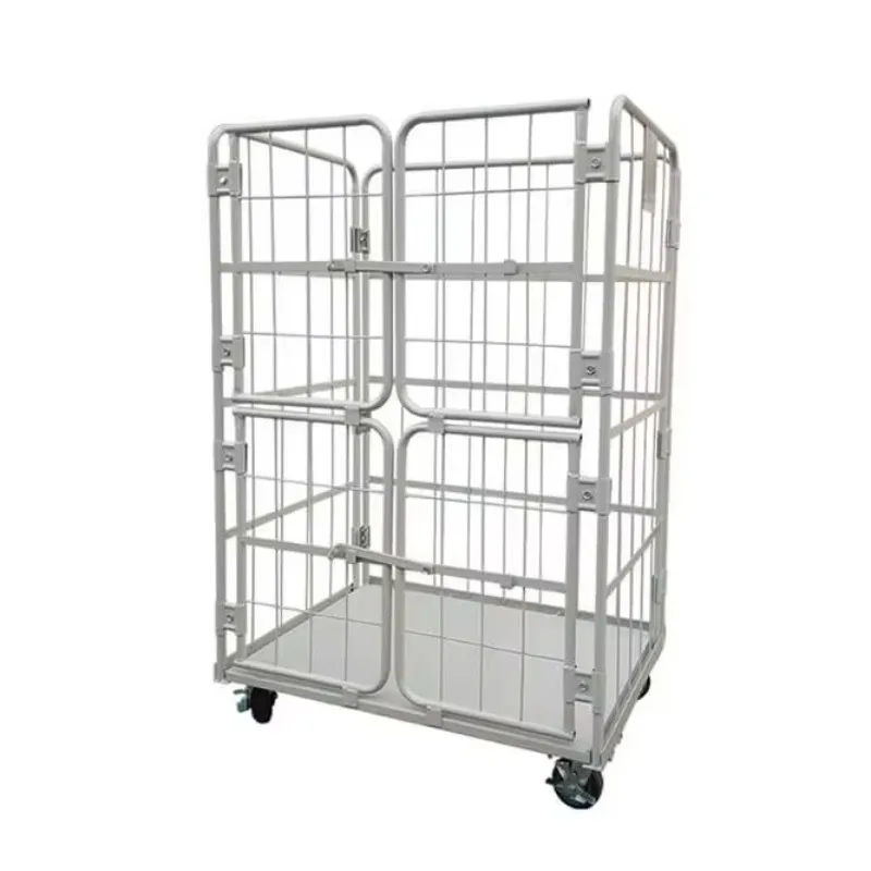Heavy Warehouse Stacking Warehousing Supermarket Logistics Trolley Roll Container 4 Sides Roller Rack with Wheels