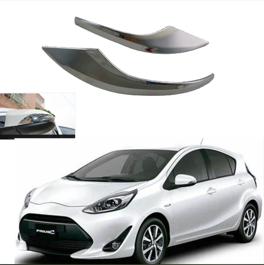 Car Rearview Mirror Lid Side Cover Trim For 2015-2019 Toyota Prius-C ABS Chrome 2pcs