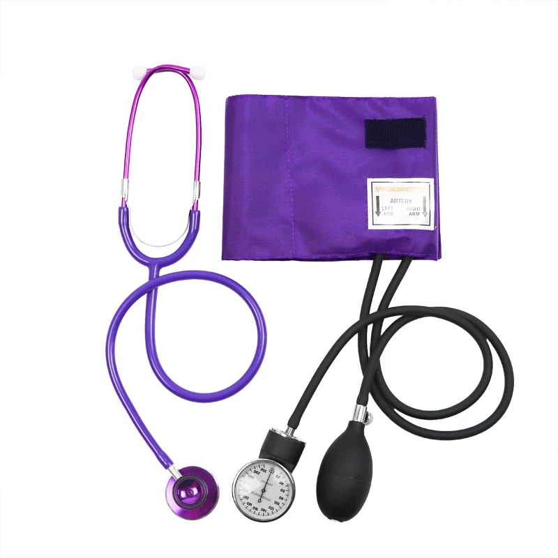 Purple Medical Blood Pressure Monitor BP Cuff Manometer Arm Aneroid Sphygmomanometer with Cute Dual Head Cardiology Stethoscope