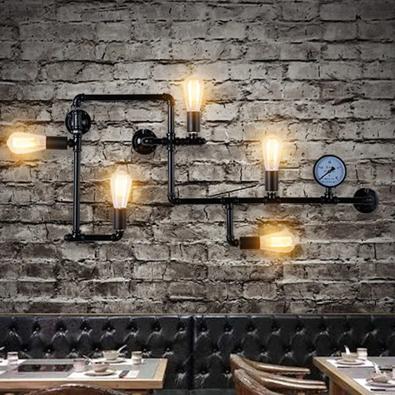 

Creative water pipe wall lamp Bar B & B Cafe Industrial wind wall lamp Wrought iron decoration