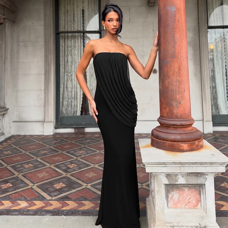 Hugcitar Trägerloses, einfarbiges, gerafftes, rückenfreies, sexy, figurbetontes Maxi-Abendkleid, elegante Damenkleidung, Abendkleid, Partykleid, Geburtstagskleid, Club-Outfit – Detail 20