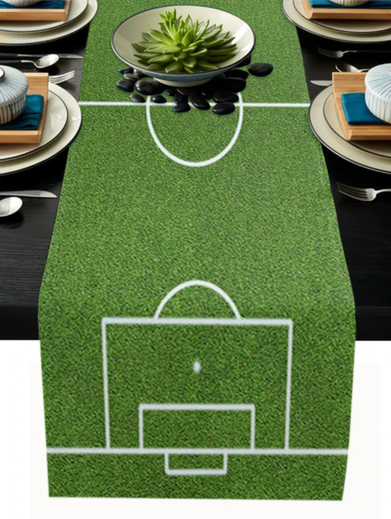 1pcs Football Field Pattern Home Kitchen Dining Table Dustproof Table Runner Suitable for Holiday Party Wedding Decoration