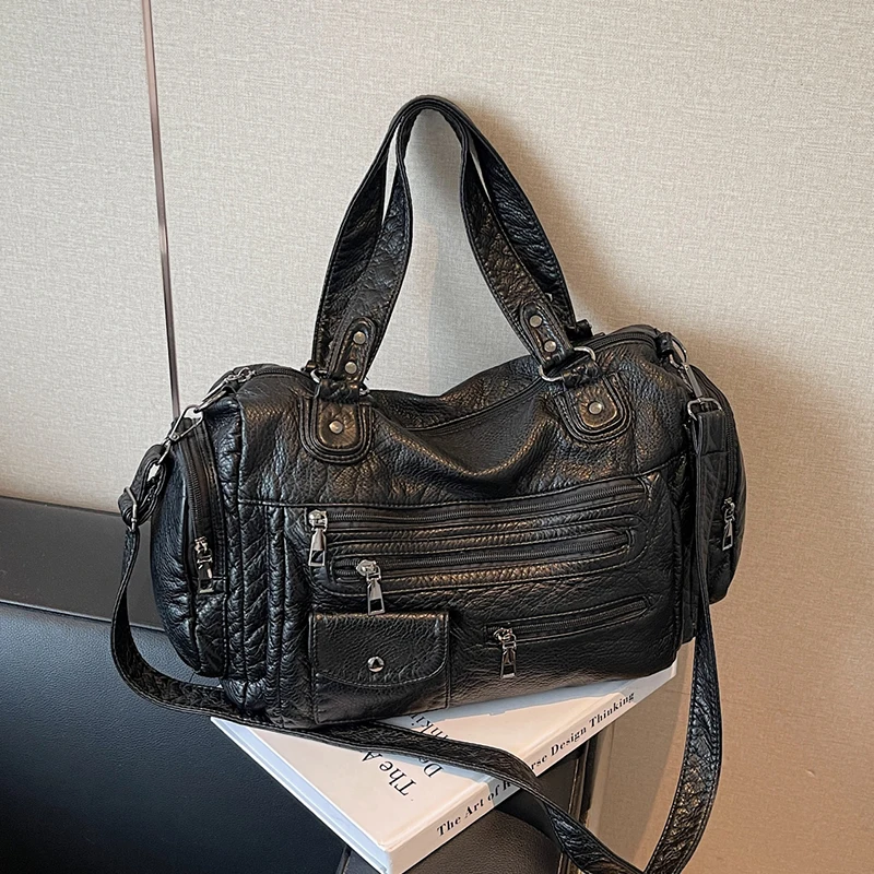 

Высококачественные женские сумки на ремне из мягкой кожи, многослойная классическая сумка через плечо, роскошная дизайнерская сумка и кошелек, черная сумка-тоут