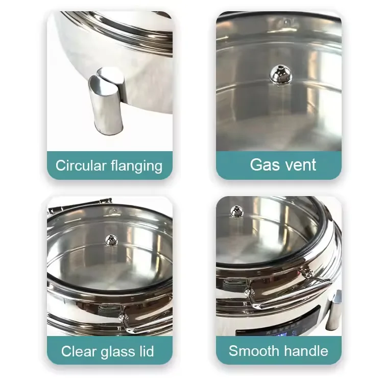 Electric Silver Catering Equipment Buffet Heating Pots Set Stainless Steel Round Chafing Dish 6L for Hotel Use