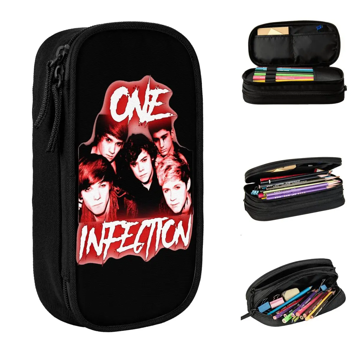 Ones Music And Directions ONE INFECTION Pencil Case Fun Pen Holder Bag Kids Big Capacity Students School Zipper Pencil Pouch