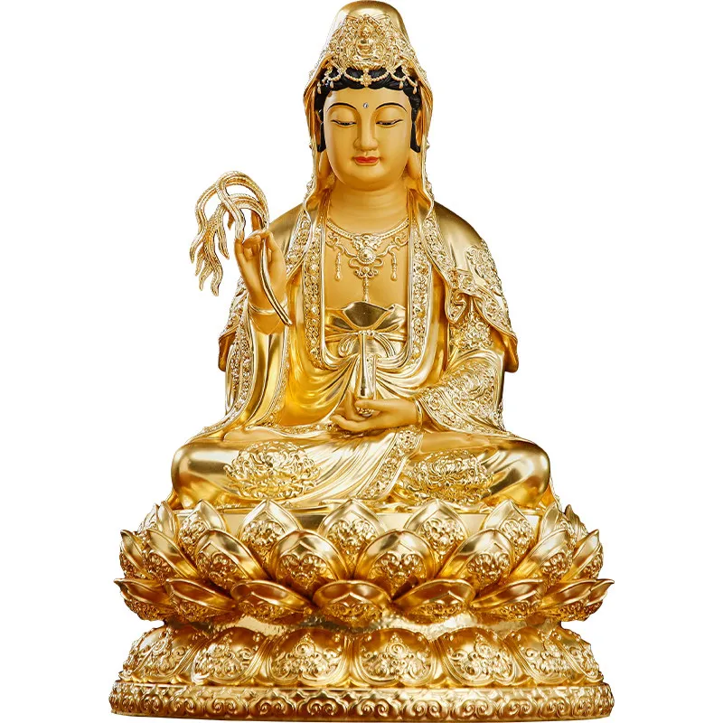 Cz pure copper guanyin bodhisattva buddha statue for home worshiping nanhai guanyin sitting lotus guanyin statue ornaments