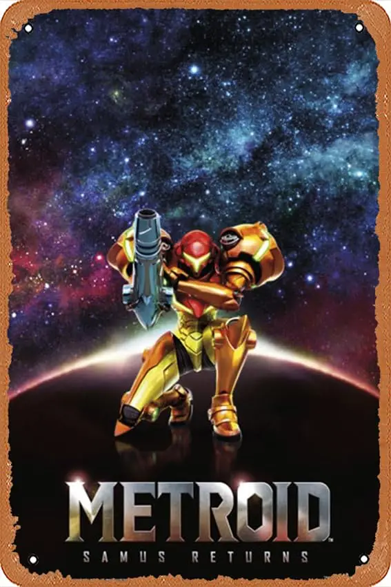 Metroid Samus Returns Video Game Gaming - Poster Retro Metal Sign Vintage Tin Sign for Bar Man Cave Cafe Office Home Wall Decor 