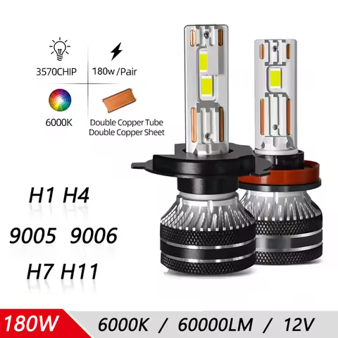 2PCS H7 H4 Double Copper Tubes LED Car Headlight Bulbs H1 H11 H8 9005 HB3 9006 HB4 6000K white light for Auto Headlights