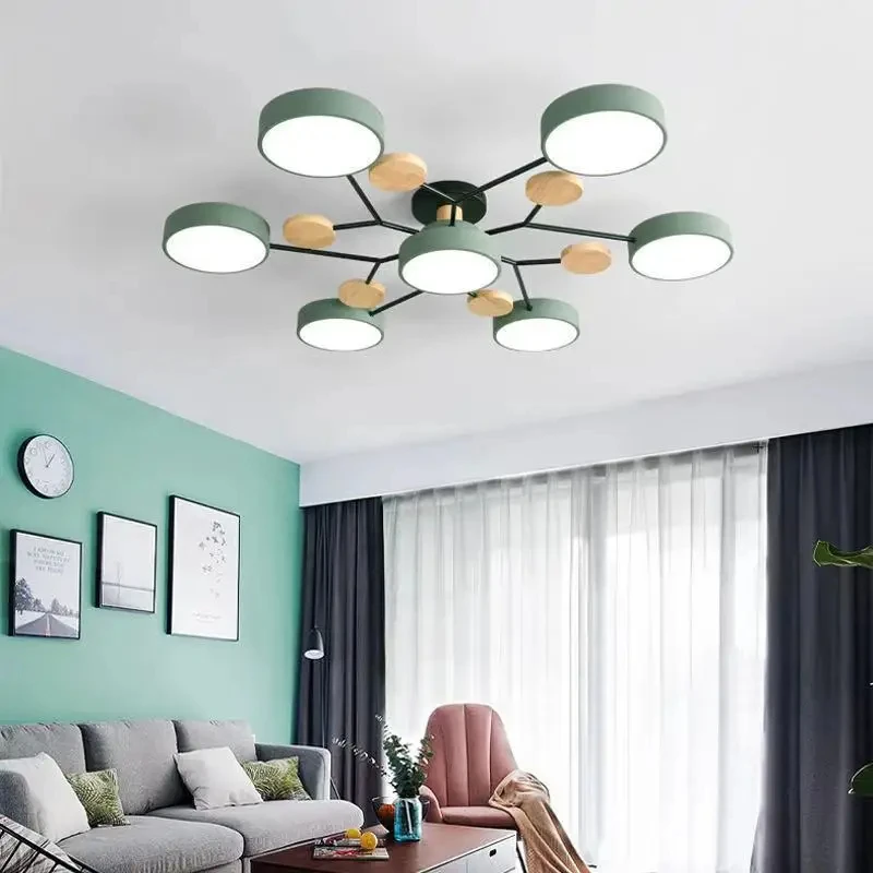 Nordic Living Room Home Macaron Hall Ceiling Lamp Modern Minimalist Creative Bedroom Log Restaurant Light