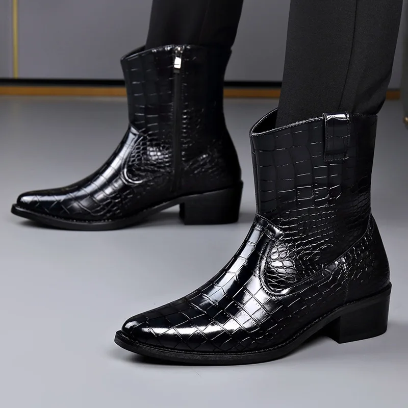 

big size men casual punk rock high chelsea boots pointed toe shoes black stylish original leather boot cool autumn winter botas