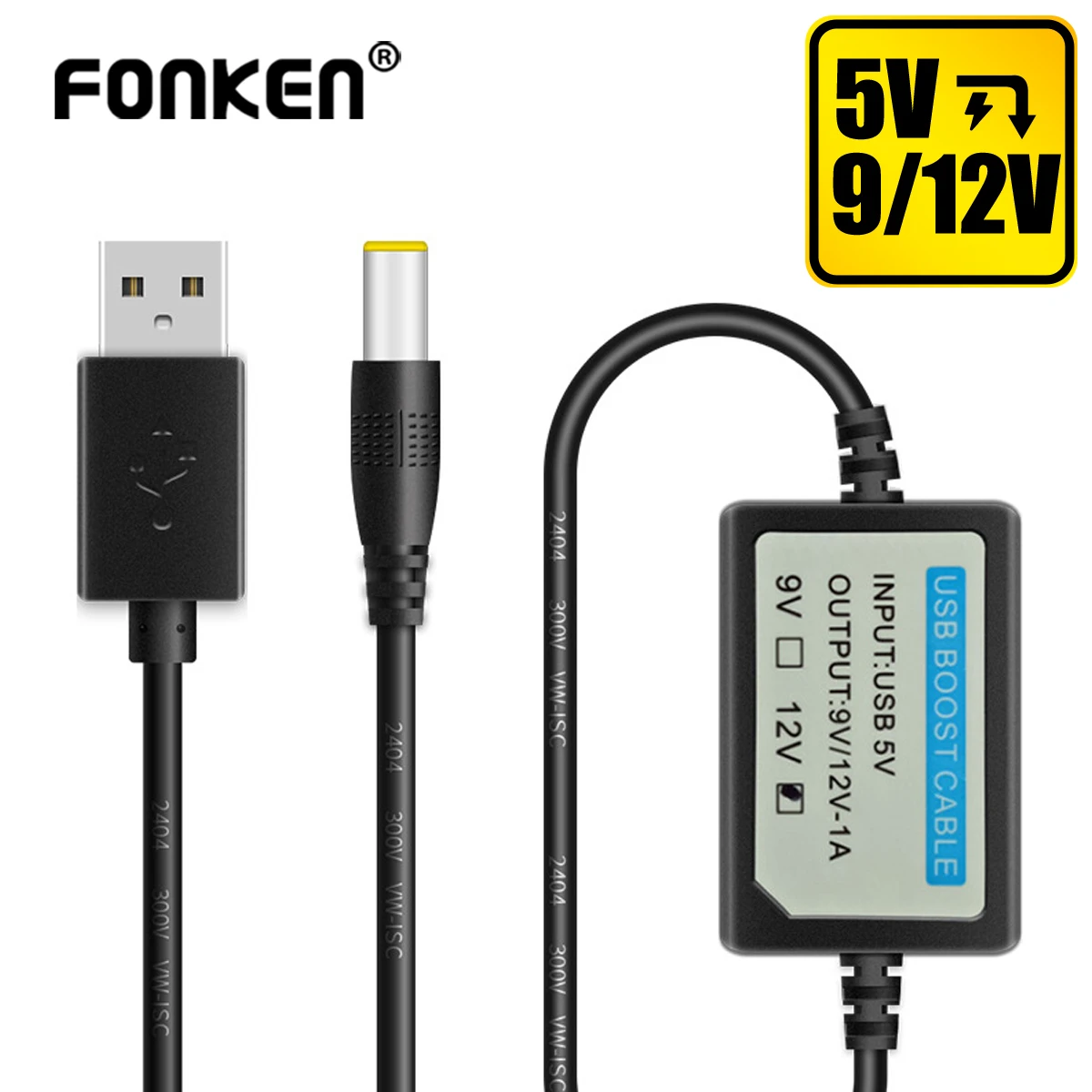 부스트 변압기 구성 요소가있는 DC 5V-DC 9V/12V USB 케이블, USB 충전 전원 부스트 스텝 업 케이블 USB 컨버터 어댑터 와이어