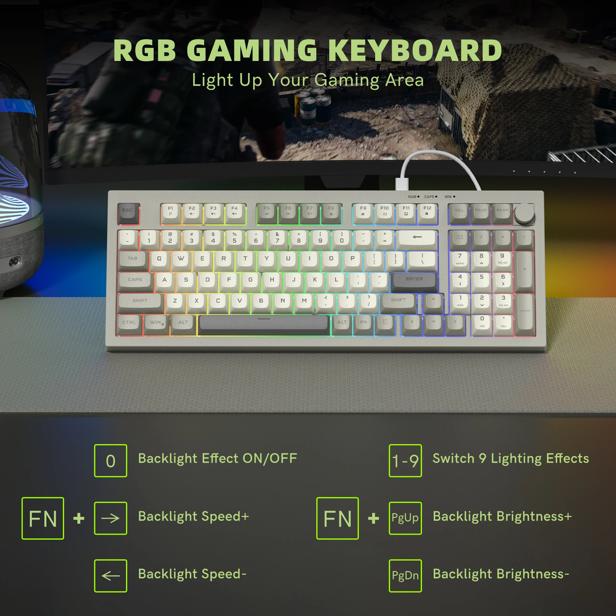 WOMIER DK98 Wired Gaming Keyboard Waterproof Silent Membrane Key with Volume Knob Anti-Ghosting Splash-Proof for PC Laptop Gamer