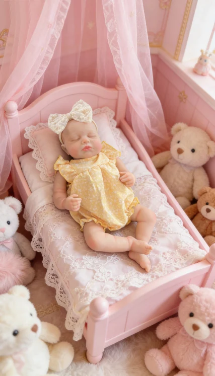 NPK 18'' Realistyczna Lalka Reborn Loulou z Pełnym Ciałem z Winylu/Tkaniny, Śpiąca Bebe z Malowaniem Skóry 3D i Widocznymi Żyłkami, Prezent dla Dzieci