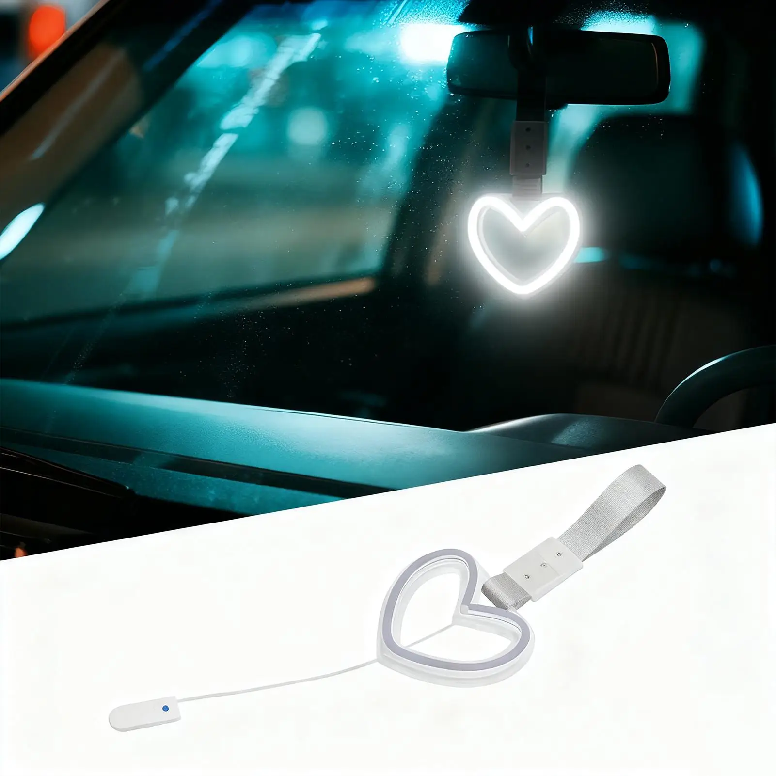 

Rear View Mirror Charm Heart Shaped Automotive LED Ornament Rear Bumper Warning Ring For SUV RV Sedan Truck Auto Vehicle Minivan