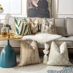 1pc Throw Pillow Cover Multicolor Single Side High Precision Jacquard Golden Geometric Stripe Light Luxury Living Room