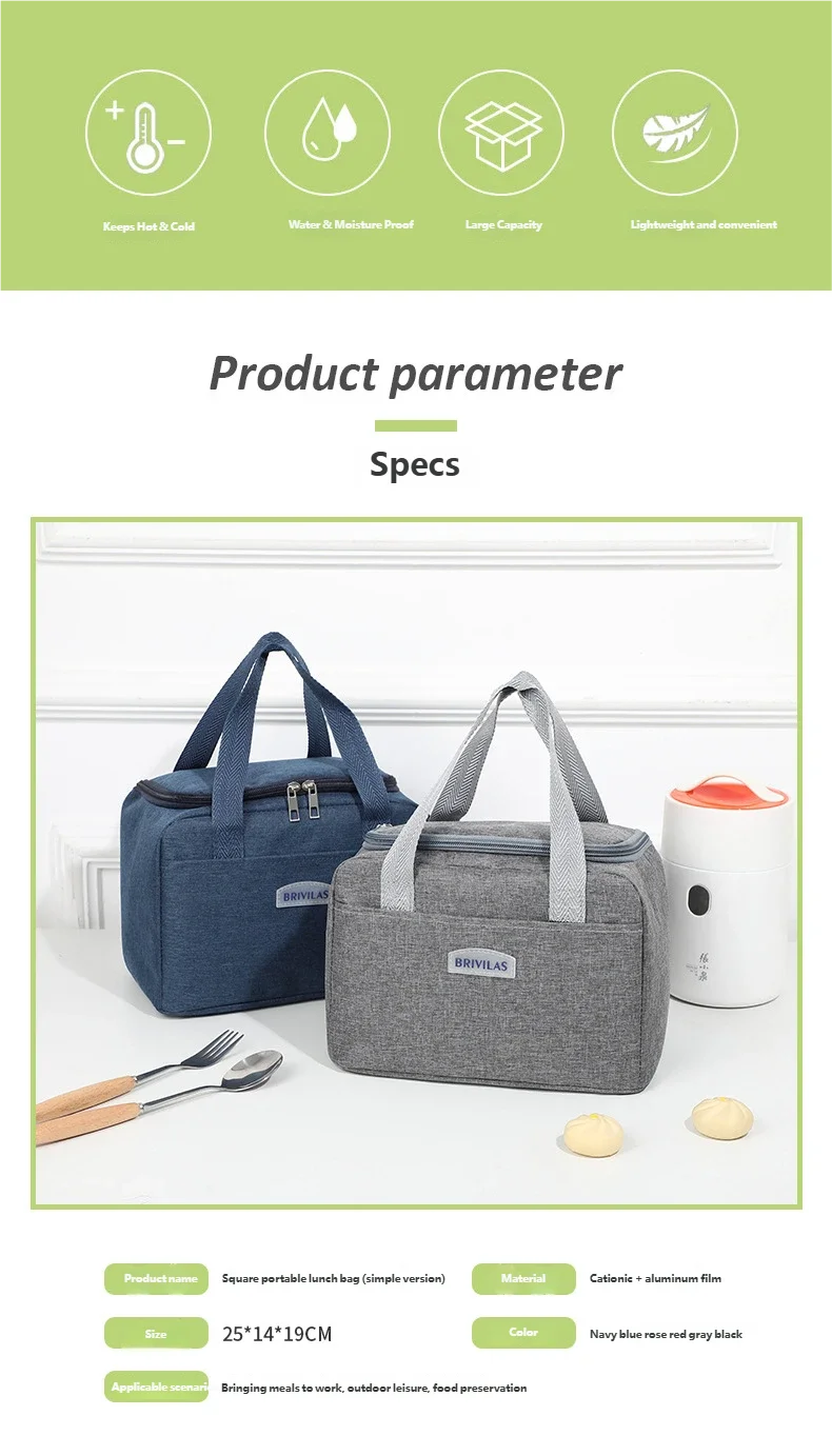 Lunchtasche mit Schultergurt, Griff, Kühltasche für Damen, tragbare Lebensmitteltasche für Arbeit, Studenten, Thermo-Lunchbox, Kühlschranktasche – Detail 27