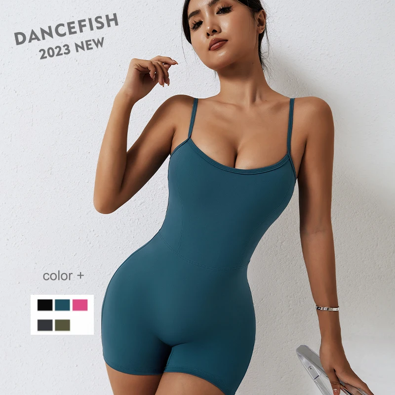 

DANCEFISH 2023 New Women Adjustable Straps Shorts Sets Princess Line Slim Waist Dancewear Workout Gym Aerial Yoga Jumpsuits