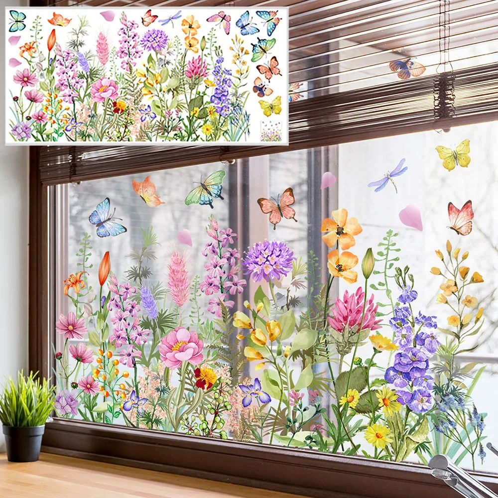 Colorful Sided Colorful Flowers Butterfly Wall Sticker Electrostatic Paste Window Glass Paste Visible Home Decorative Wall Decal