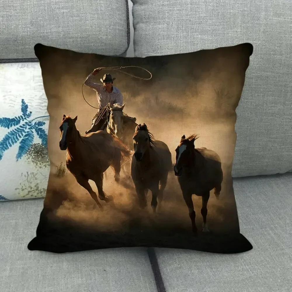 

Running horse strike pillow box Animal oil painting pattern covered living room sofa car decoration case cushion cover