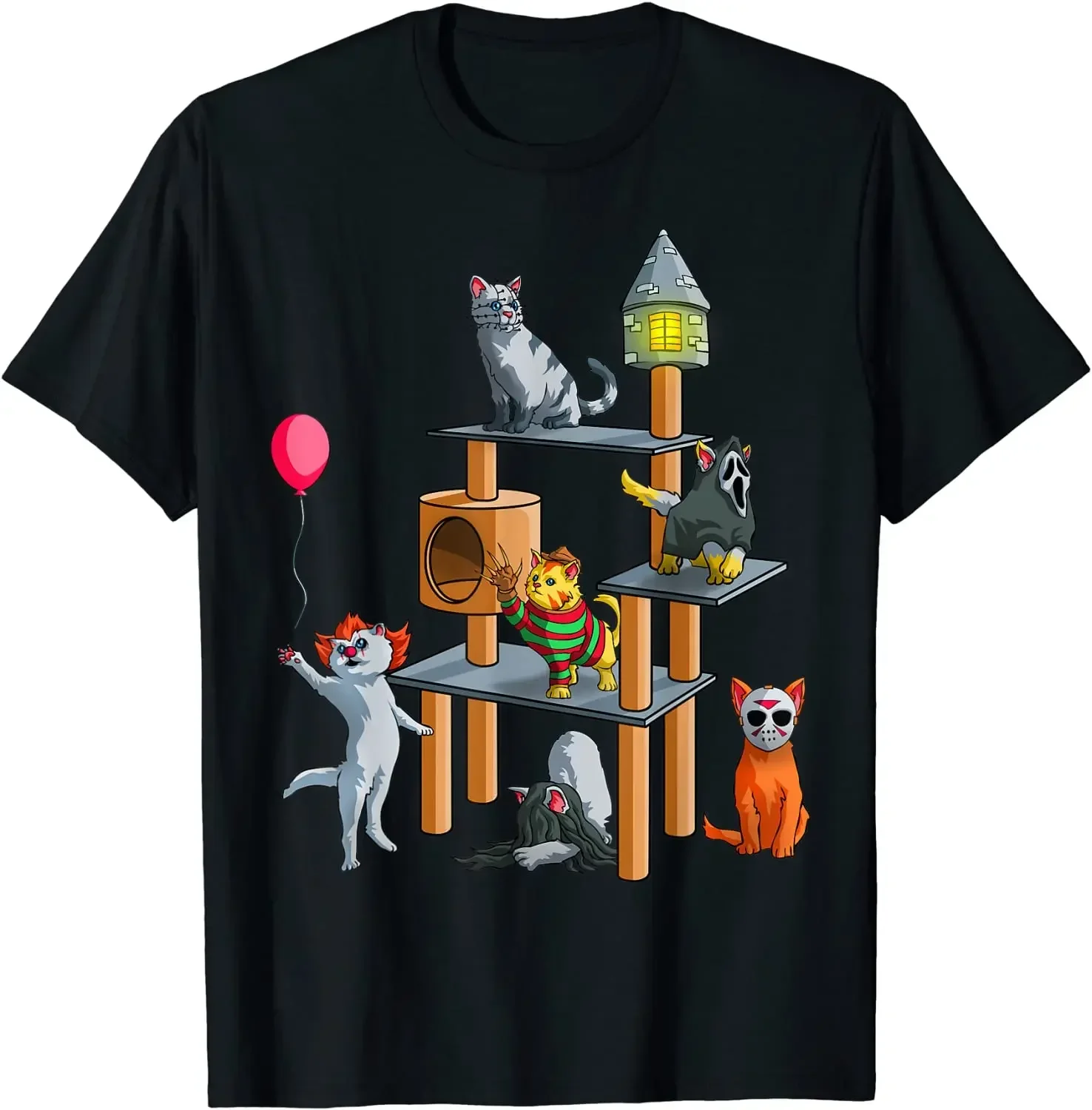 

Cute Kitty Horror Movies Halloween Cat Lovers Gift T-Shirt 100% Cotton O-Neck Summer Short Sleeve Casual Mens T-shirt Size S-3XL