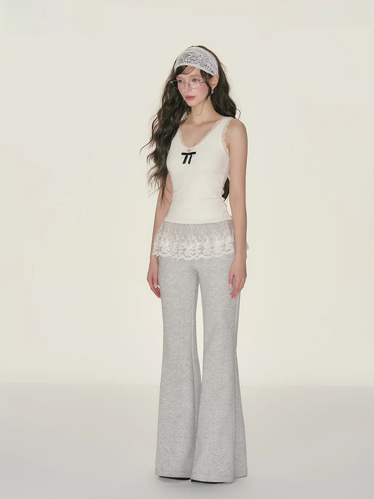 

H2AN STUDIO Svel Patchwork ter Ne Vest Base irt Ruffle Hem Versatile Slim Fit Women's Top Original Design Polye...