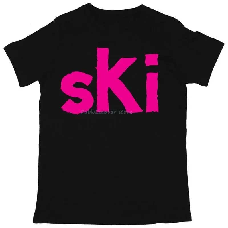 Large Ski Print Mens Winter Ski Snowboard Season Retro Slogan Printed T-Shirt Full-Figured Tee Shirt