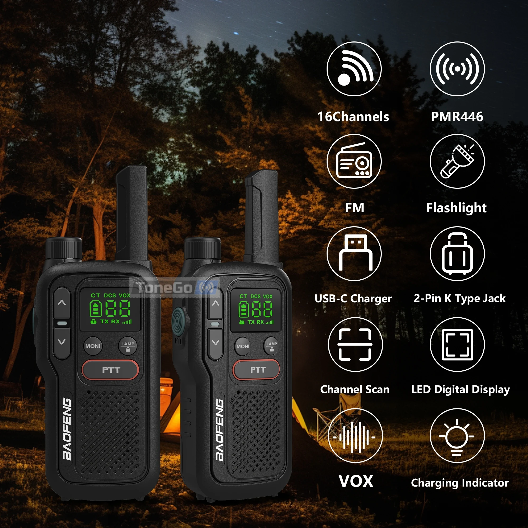 Baofeng T18 Mini Walkie Talkie PMR446 Radio Long Range Rechargable Type-C Charger  Portable Kids Two Way Radio For Camping Trip