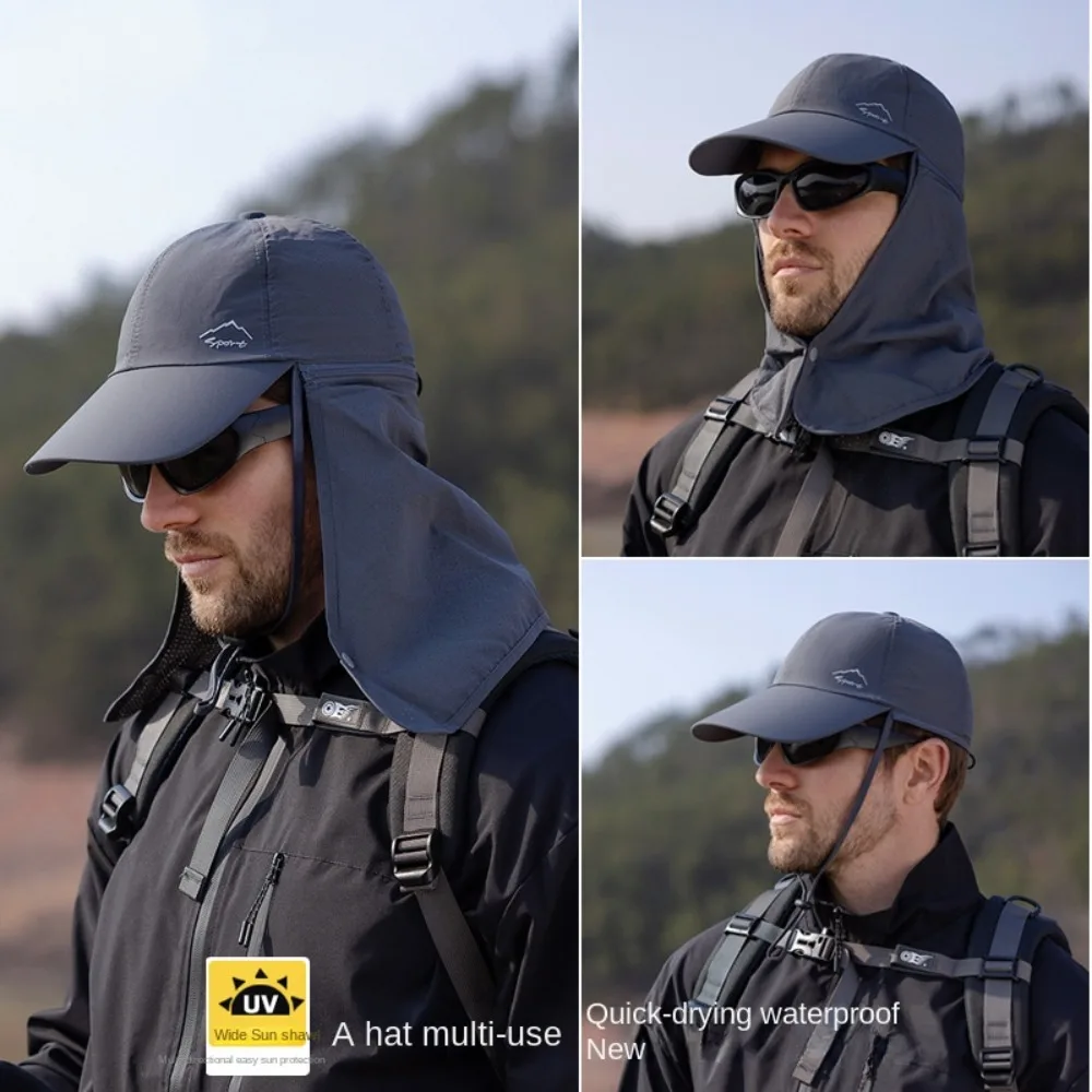 قناع الوجه للرجال قبعة الشمس شبكية قابلة للتنفس غطاء صيفي للوجه شال قابل للفصل 360 درجة °   قبعة صيد خارجية للحماية من الشمس للصيف