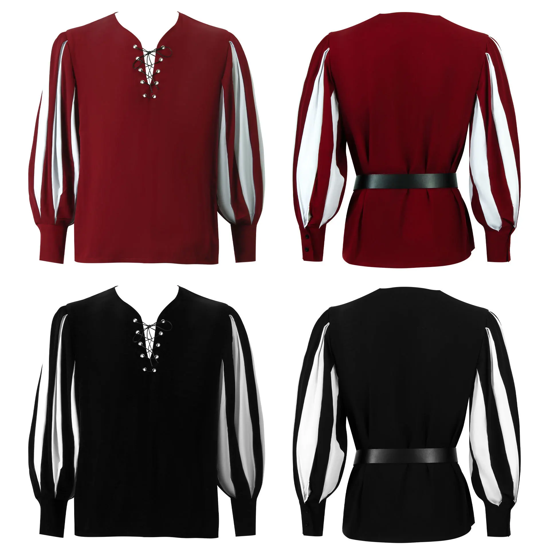 Csa de Performance Medieval Retrô com Estampa Colorida Tie Dye para Cosplay Fsia de loween Vestuário Étnico F